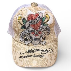Ed Hardy Love Kills Slowly Graphic Skull & Heart Cap *DAMAGED PEELING ON HAT